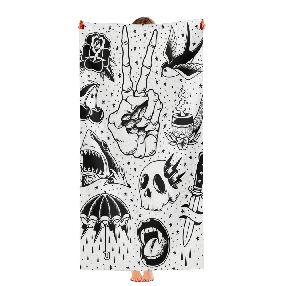 Peace Finger Bone Tattoo Pattern Ultra-Soft Luxury Bathroom Towels