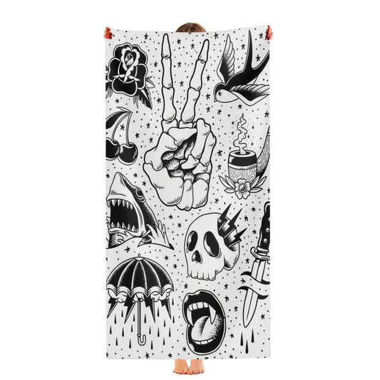 Peace Finger Bone Tattoo Pattern Ultra-Soft Luxury Bathroom Towels