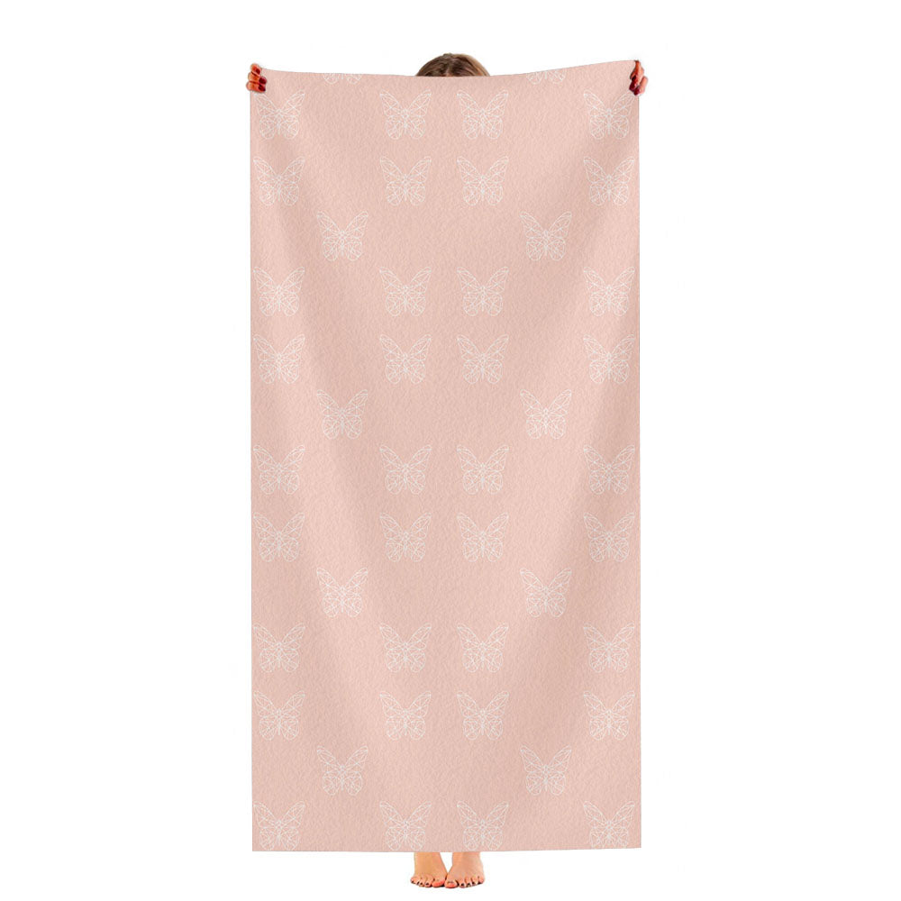 Peach White Geometric Butterfly Pattern Ultra-Soft Luxury Bathroom Towels