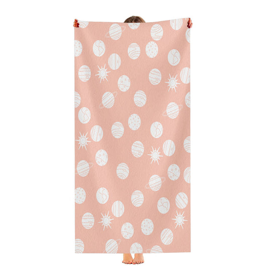 Peach White Planet Pattern Doodle Art Ultra-Soft Luxury Bathroom Towels