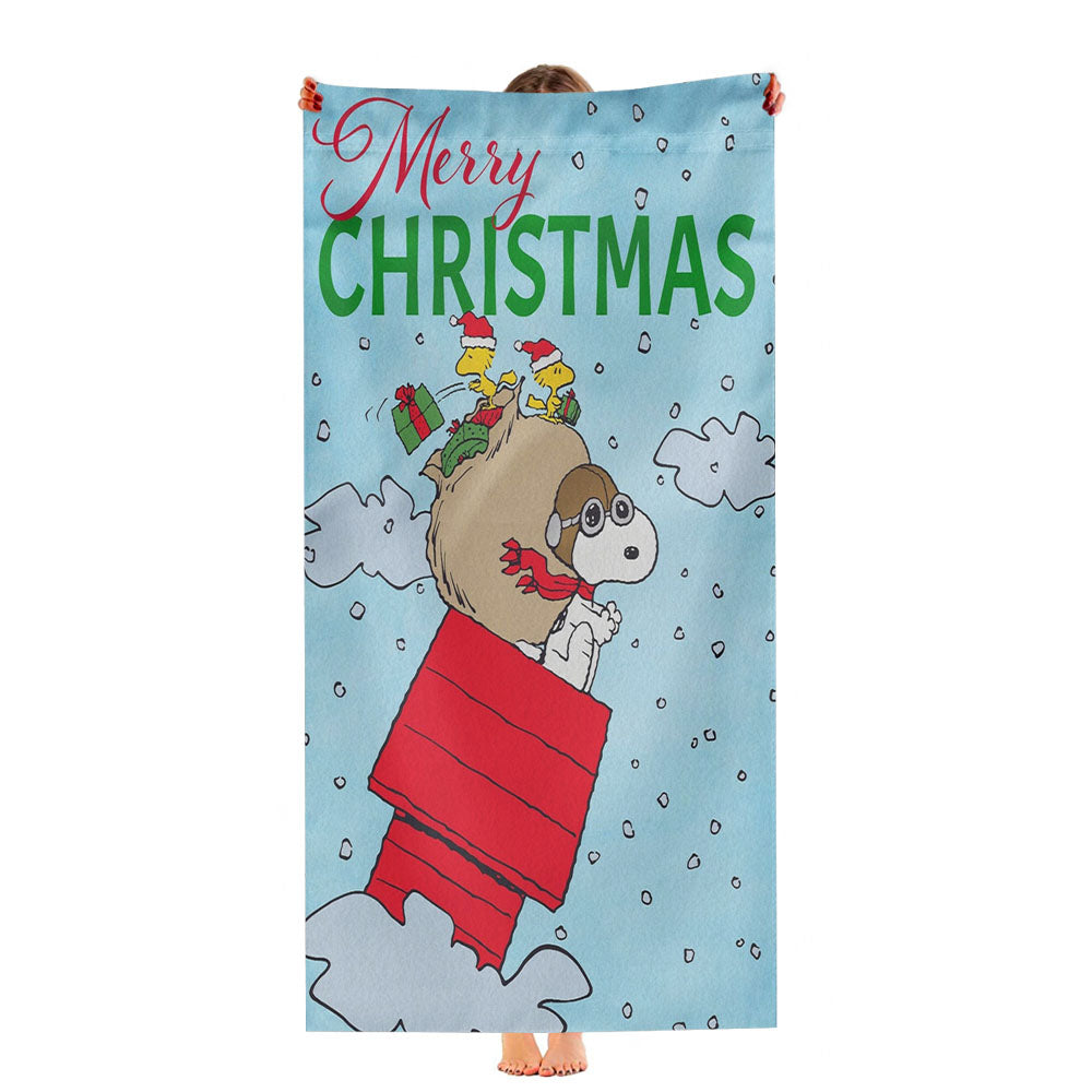 Peanuts Merry Christmas Snoopy Sleigh Ultra-Soft Luxury Bathroom Towels