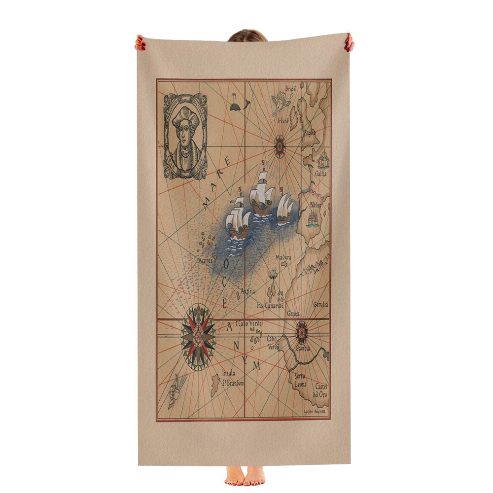 Pictorial Map Of Voyages Of Christopher Columbus Ultra-Soft Luxury Bathroom Towels