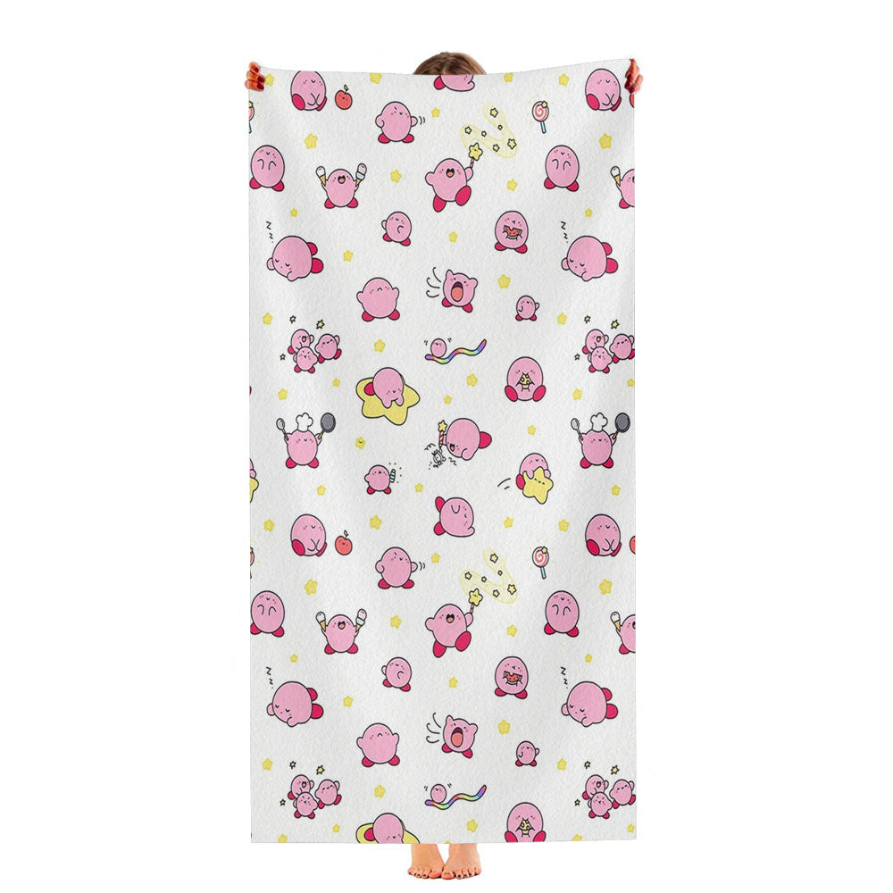 Pink Kirby Cartoon Pattern Ultra-Soft Luxury Bathroom Towels