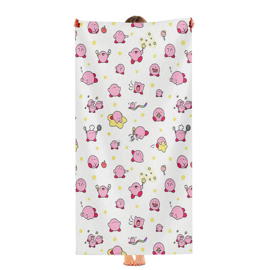 Pink Kirby Cartoon Pattern Ultra-Soft Luxury Bathroom Towels