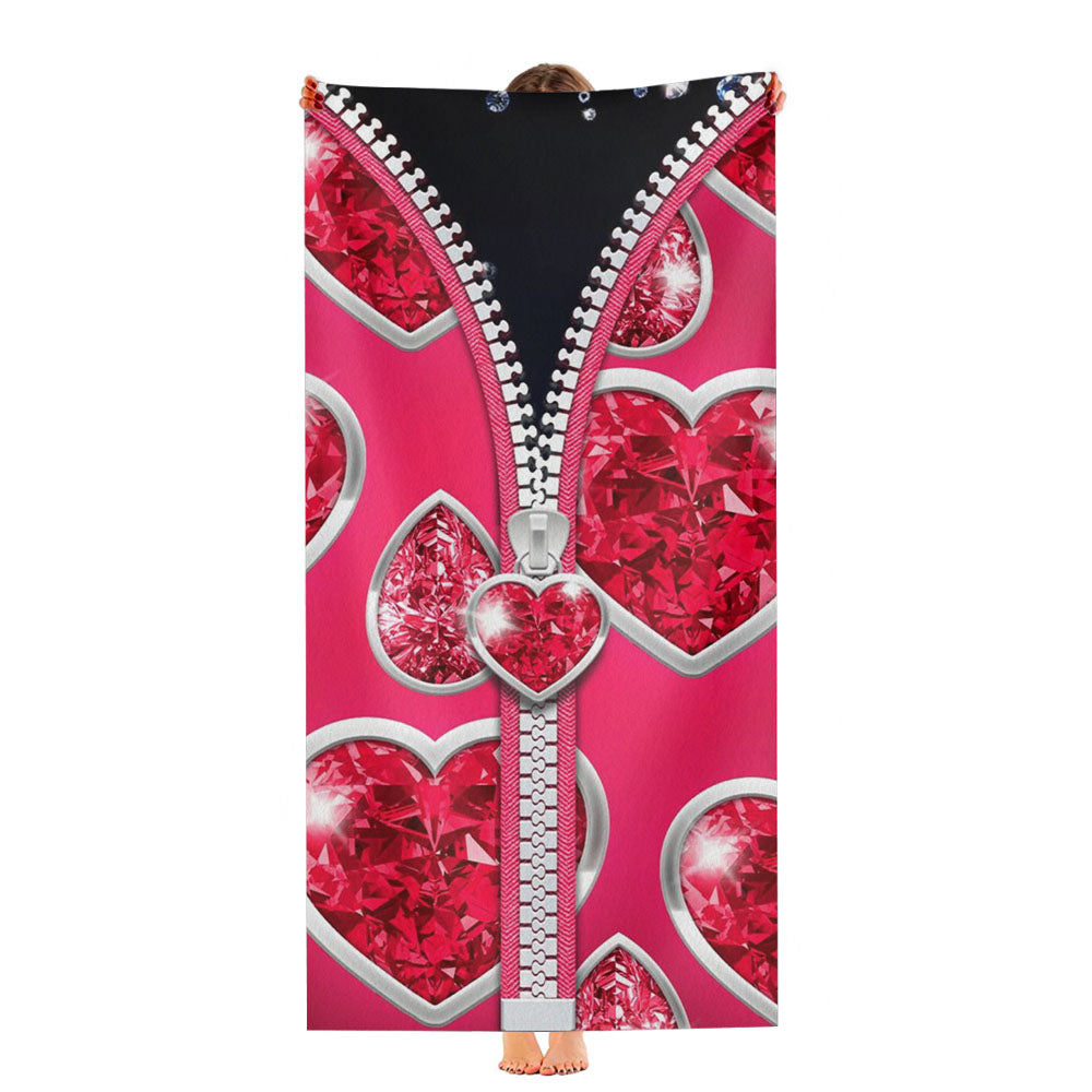Pink Zipper With Diamond Love Pattern Ultra-Soft Luxury Bathroom Towels