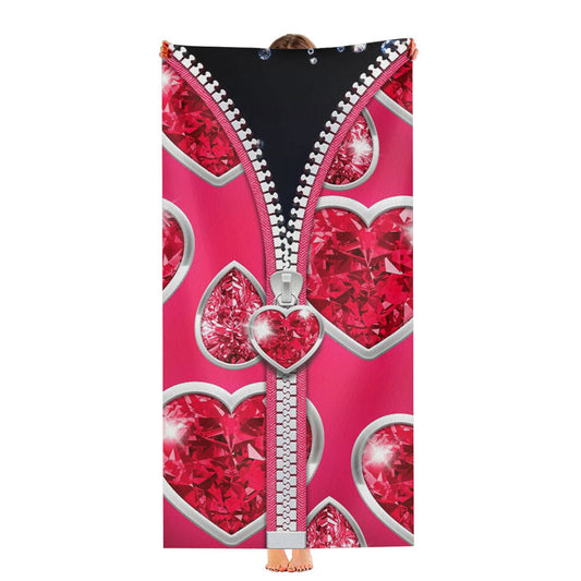 Pink Zipper With Diamond Love Pattern Ultra-Soft Luxury Bathroom Towels
