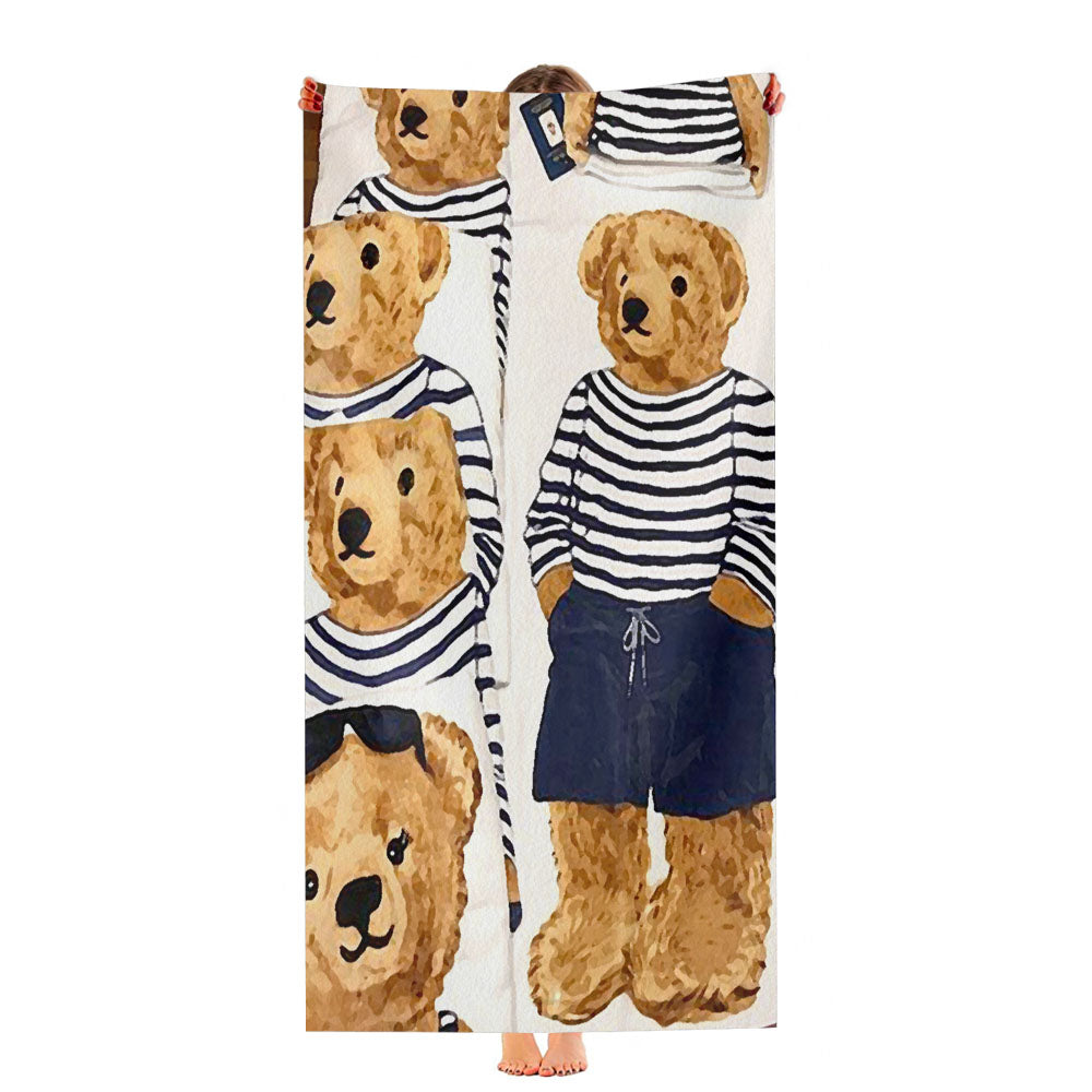 Polo Bear Pattern Blue White Stripe Ultra-Soft Luxury Bathroom Towels