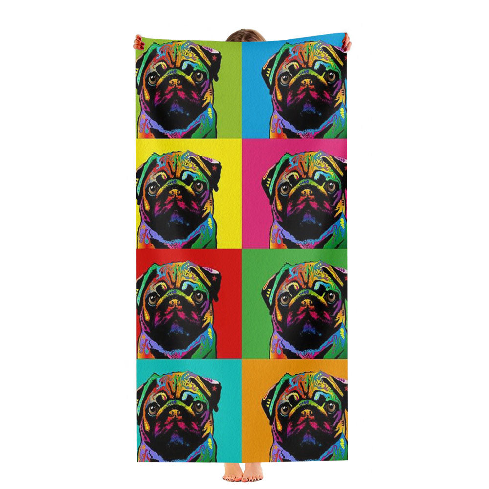 Portrait Pug Dog Face Pop Art Cute Face Pattern Ultra-Soft Luxury Bathroom Towels