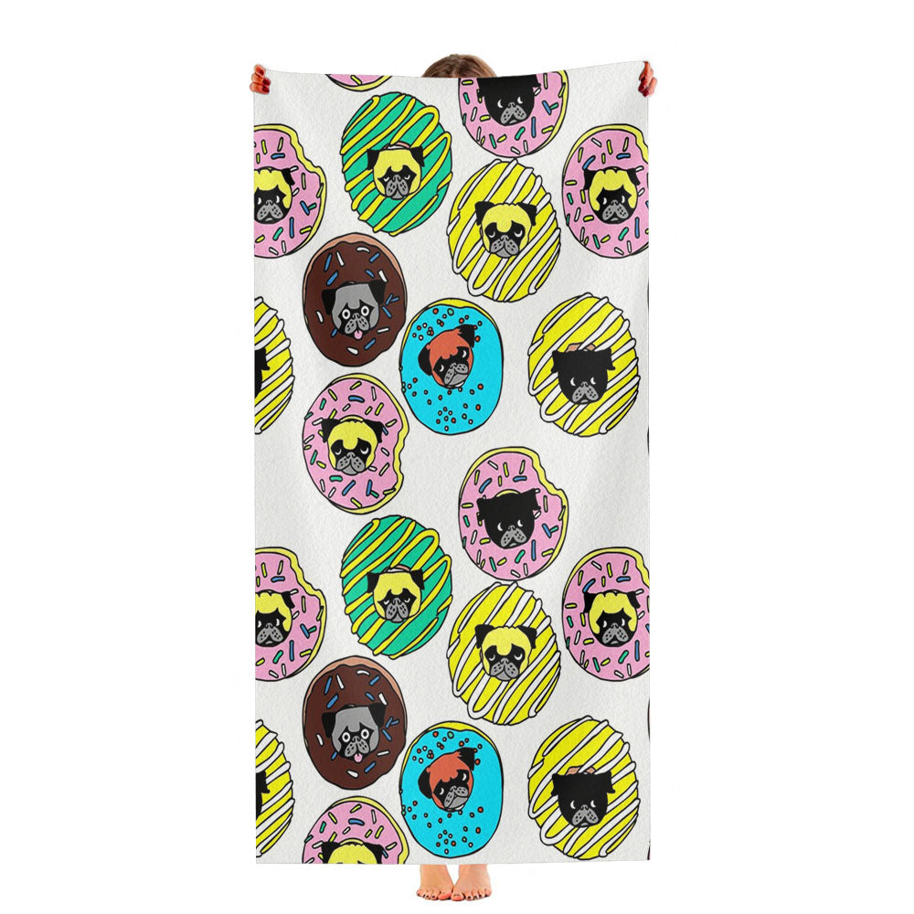 Pug Donuts Pattern Ultra-Soft Luxury Bathroom Towels