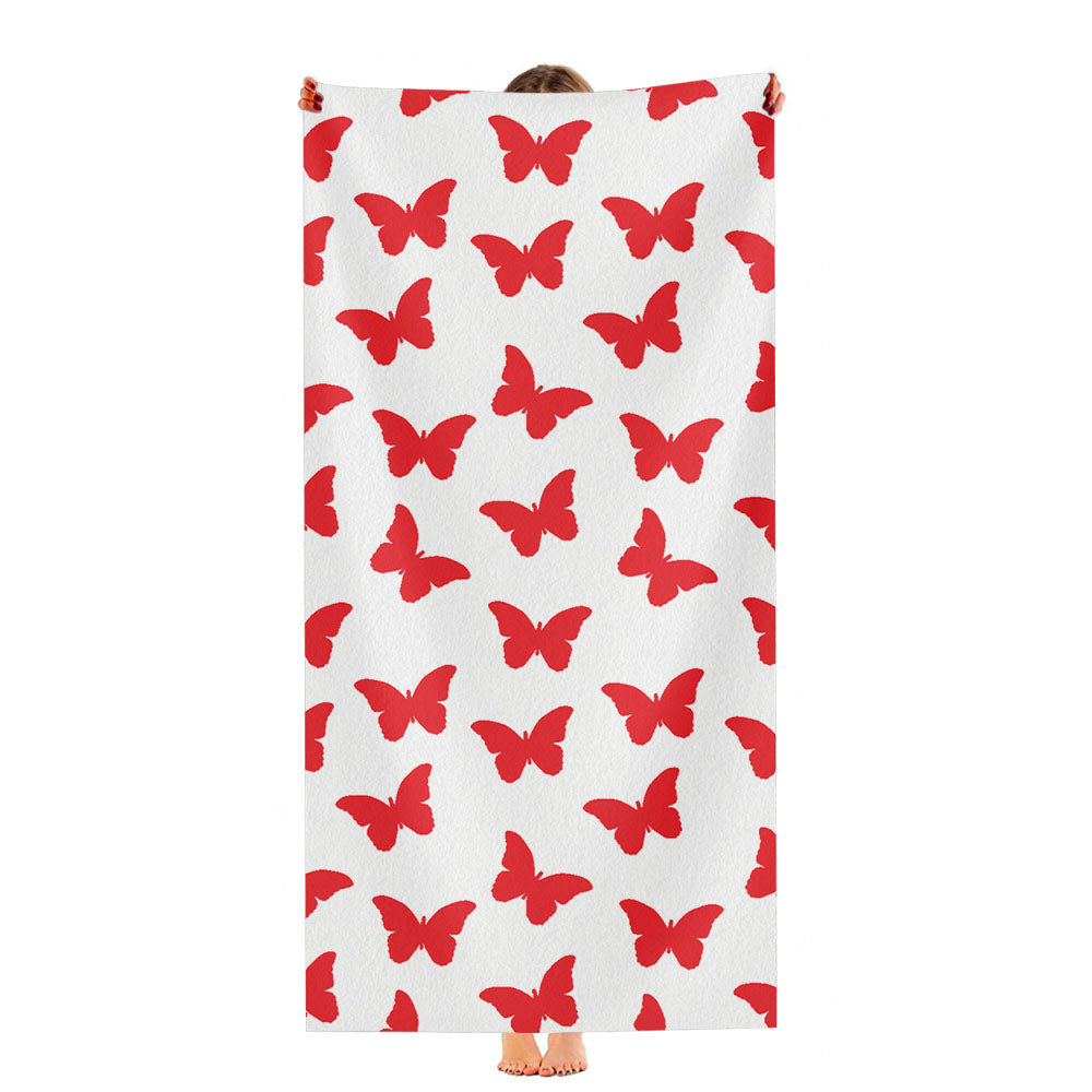 Red Butterfly Pattern Ultra-Soft Luxury Bathroom Towels