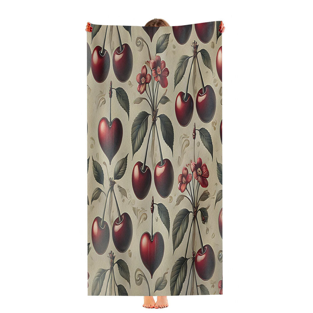 Red Cherries And Hearts Ultra-Soft Luxury Bathroom Towels