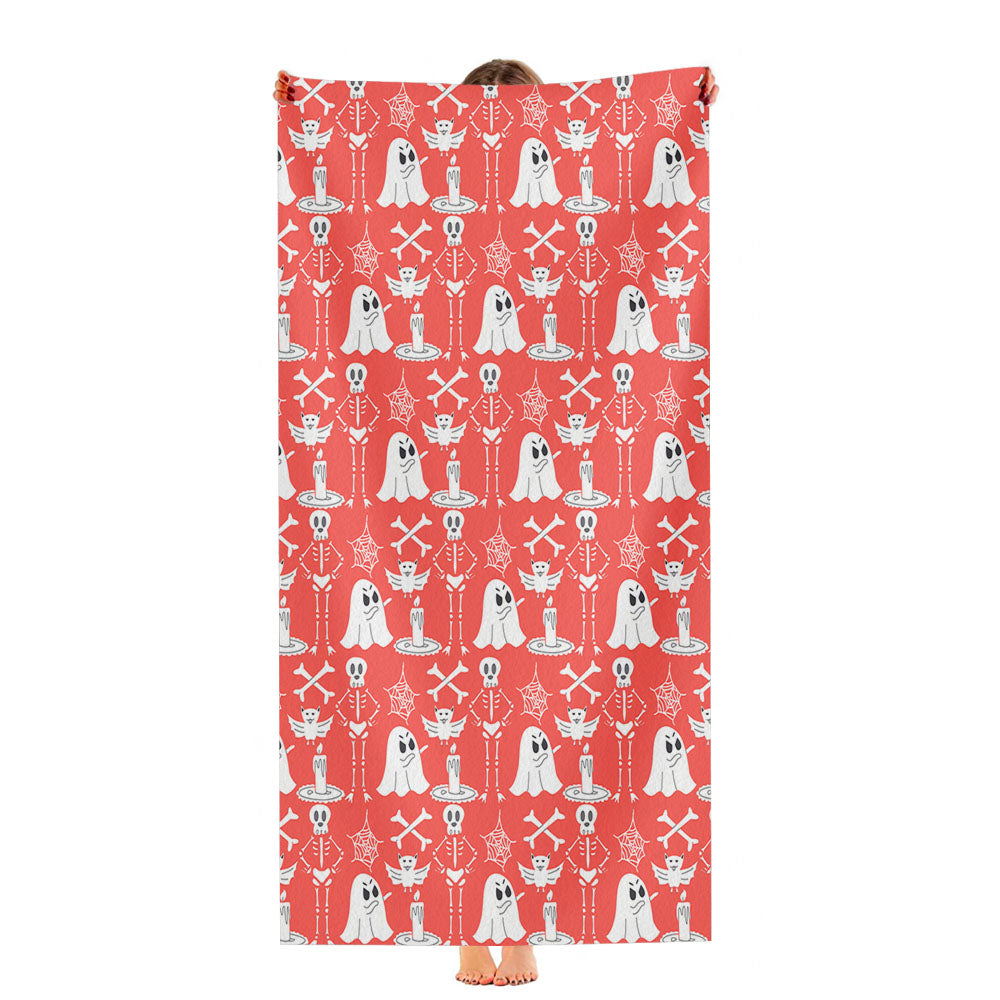 Red Pattern Halloween Ghost Skeleton Ultra-Soft Luxury Bathroom Towels