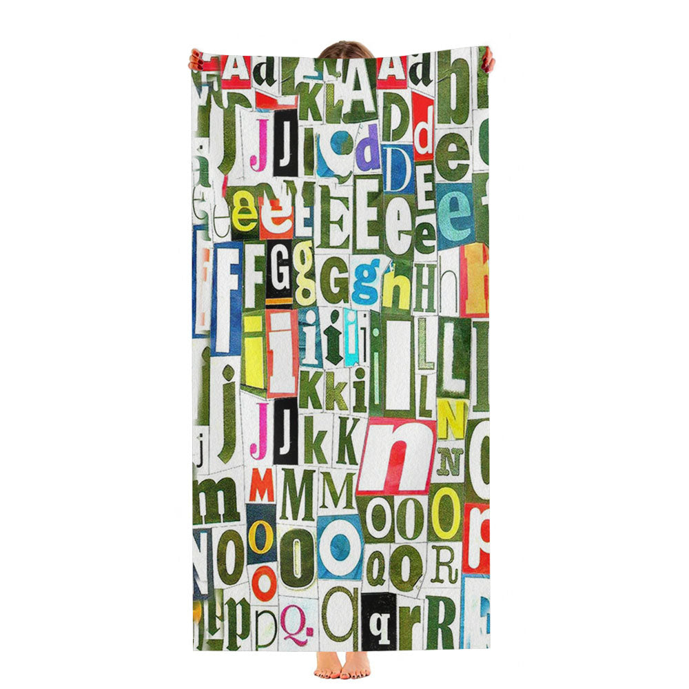 Retro Alphabet Green Collage Ultra-Soft Luxury Bathroom Towels