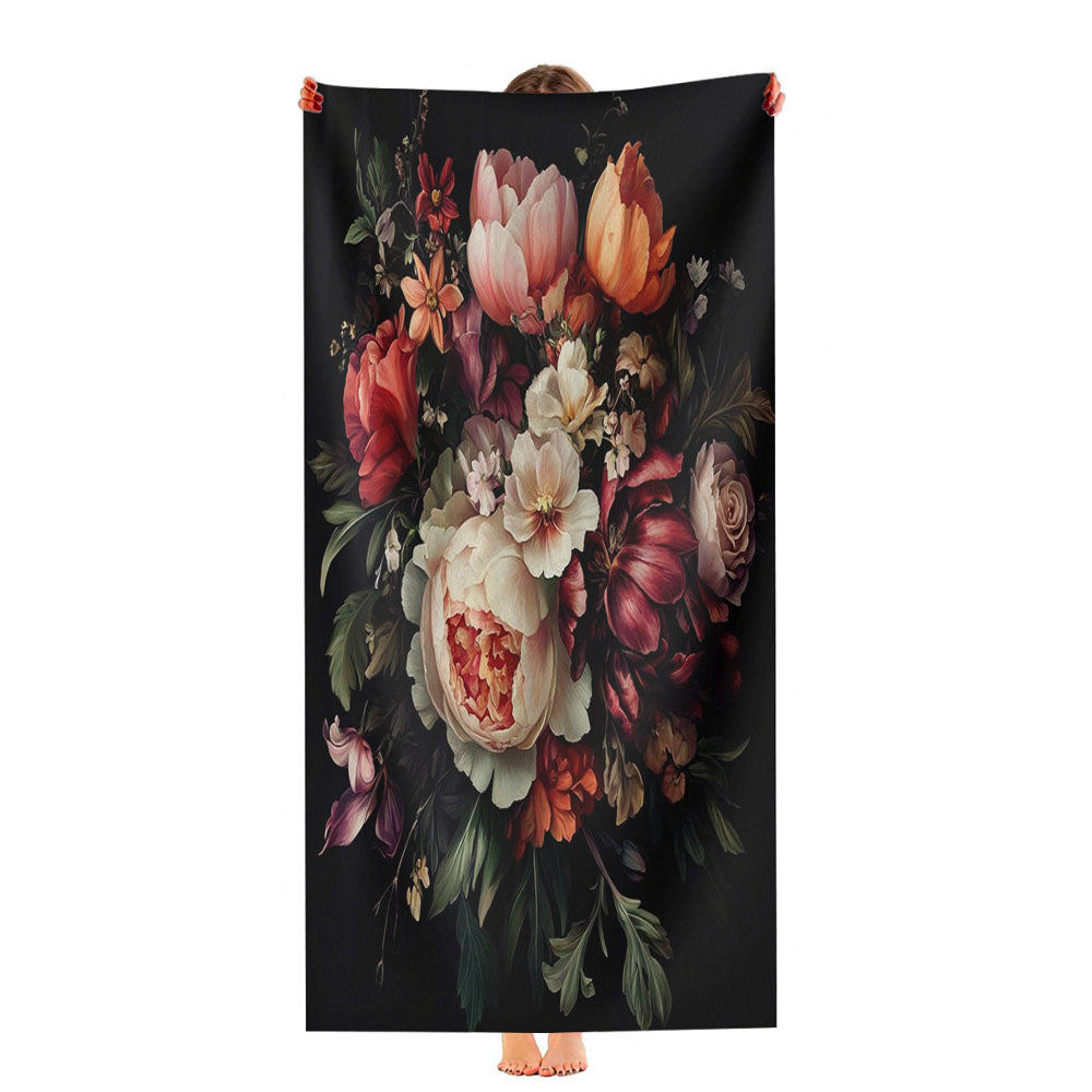 Retro Art Dark Floral Ultra-Soft Luxury Bathroom Towels