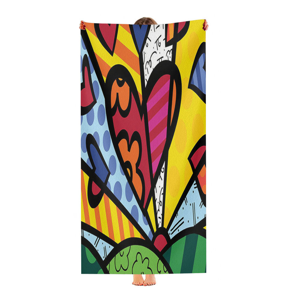 Romero Britto Pop Hearts Wallpaper Ultra-Soft Luxury Bathroom Towels