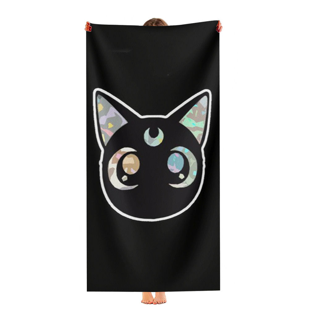 Sailor Moon Holographic Luna Cat Sparkle Anime Ultra-Soft Luxury Bathroom Towels
