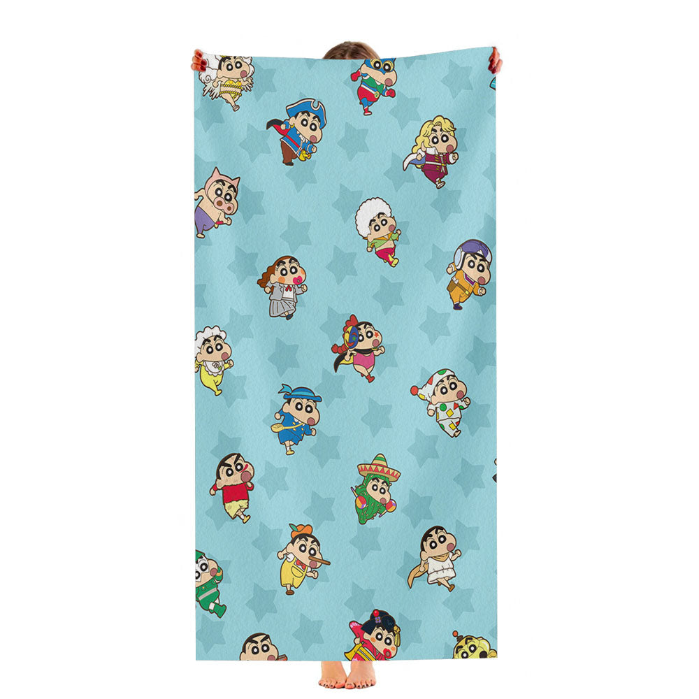 Shin Chan And Friends Blue Pattern Ultra-Soft Luxury Bathroom Towels