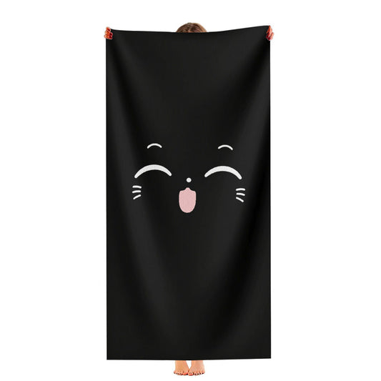 Smile Cat Lovely Animal Pattern Cartoon Black Ultra-Soft Luxury Bathroom Towels