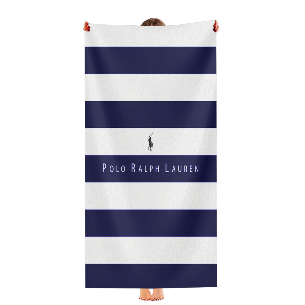 Stripe White Blue Polo Ralph Lauren Logo Ultra-Soft Luxury Bathroom Towels