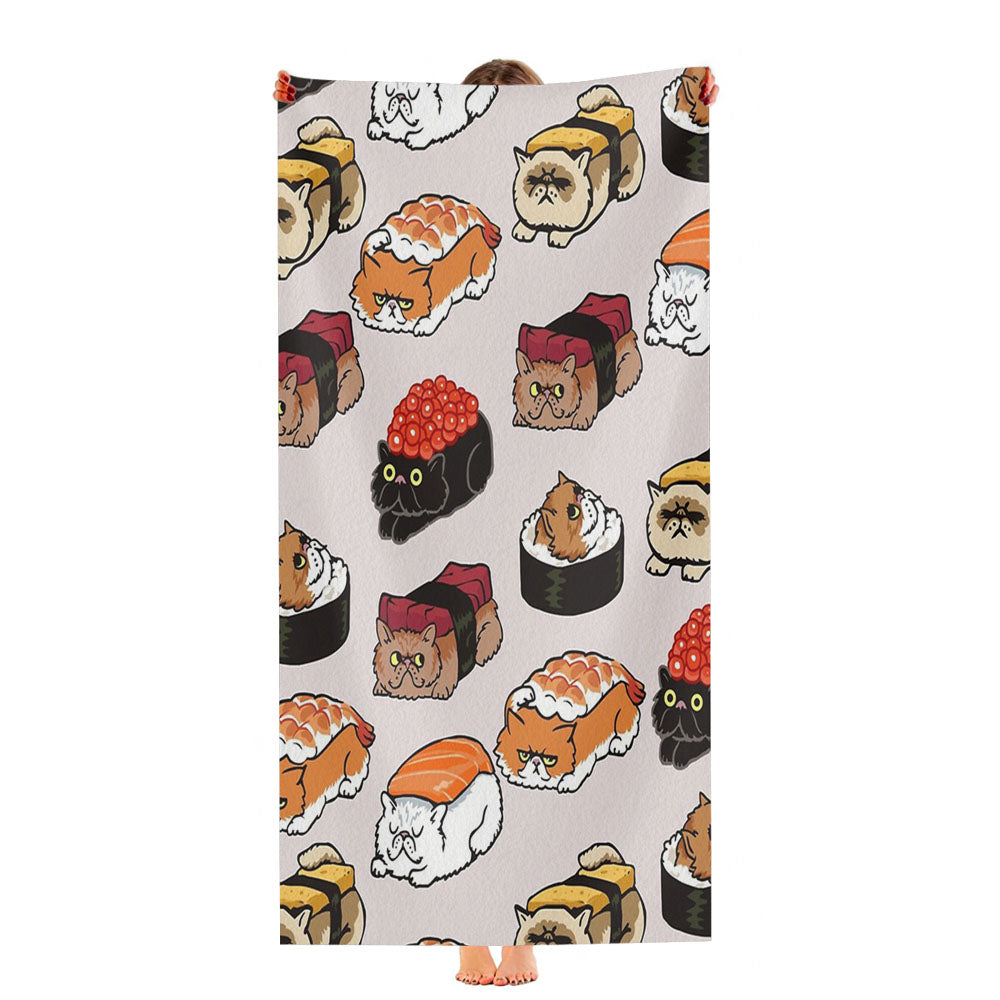 Sushi Persian Cat Cute Pattern Ultra-Soft Luxury Bathroom Towels