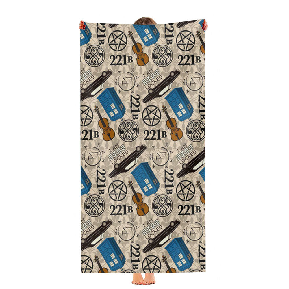 Tardis Sherlock Pattern Ultra-Soft Luxury Bathroom Towels