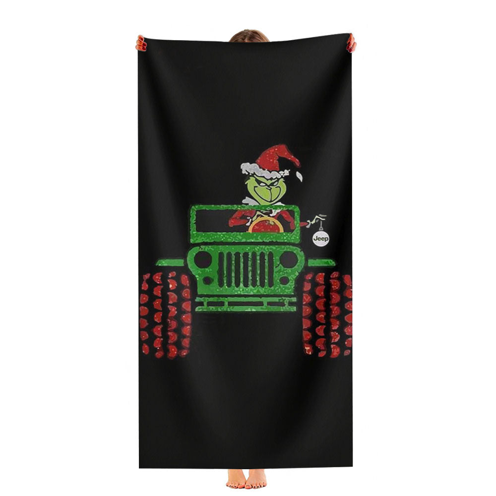 The Grinch Riding Jeep Ultra-Soft Luxury Bathroom Towels