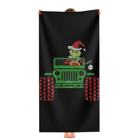 The Grinch Riding Jeep Ultra-Soft Luxury Bathroom Towels