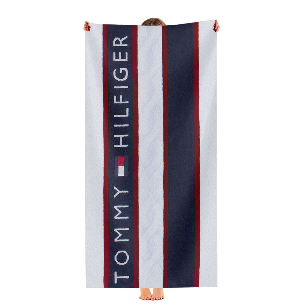 Tommy Hilfiger Logo Fabric Towel Texture Ultra-Soft Luxury Bathroom Towels