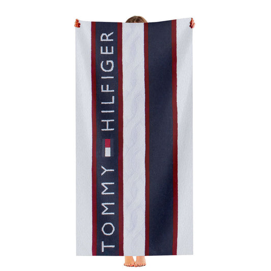 Tommy Hilfiger Logo Fabric Towel Texture Ultra-Soft Luxury Bathroom Towels