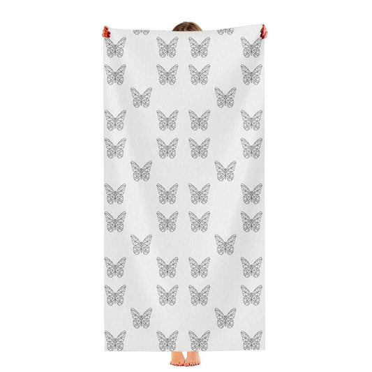 White Black Geometric Butterfly Pattern Wallpaper Ultra-Soft Luxury Bathroom Towels