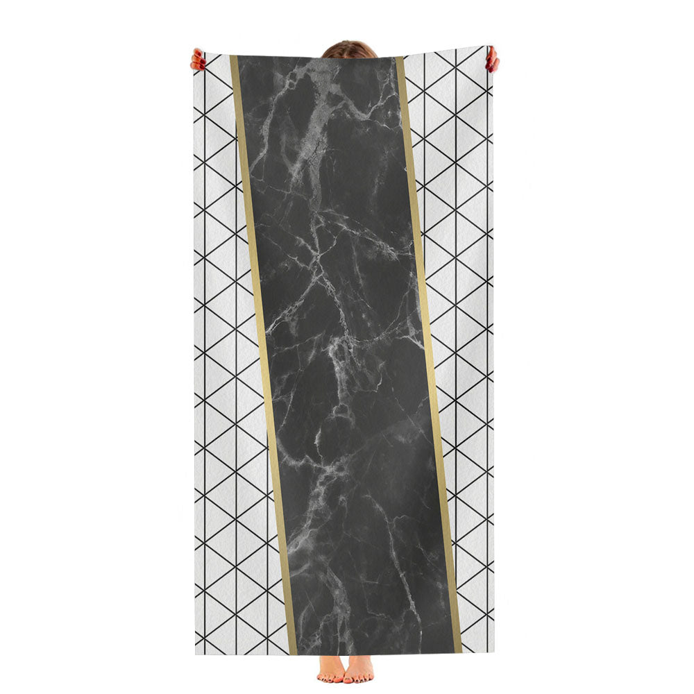 White Black Marble Geometric Triangle And Gold Line Pattern Ultra-Soft Luxury Bathroom Towels