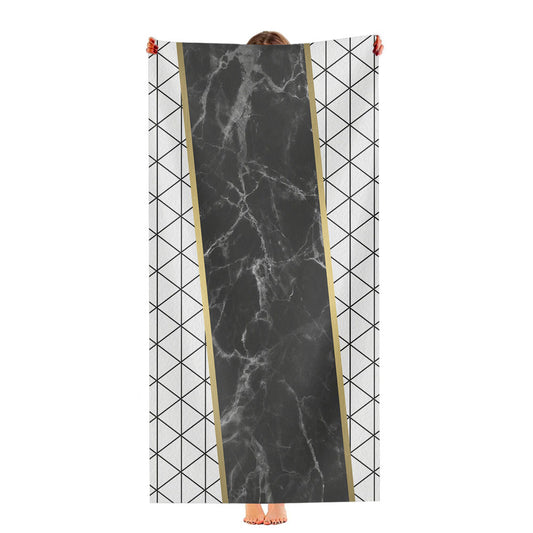 White Black Marble Geometric Triangle And Gold Line Pattern Ultra-Soft Luxury Bathroom Towels