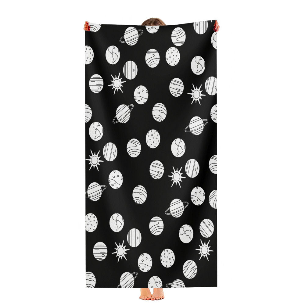 White Black Planet Pattern Doodle Ultra-Soft Luxury Bathroom Towels
