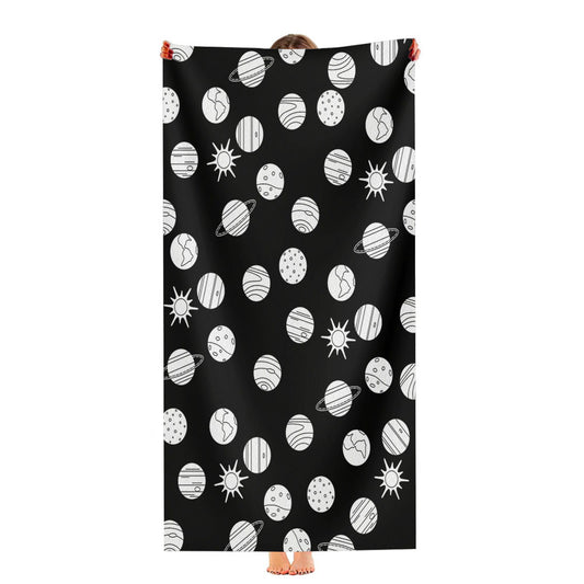White Black Planet Pattern Doodle Ultra-Soft Luxury Bathroom Towels