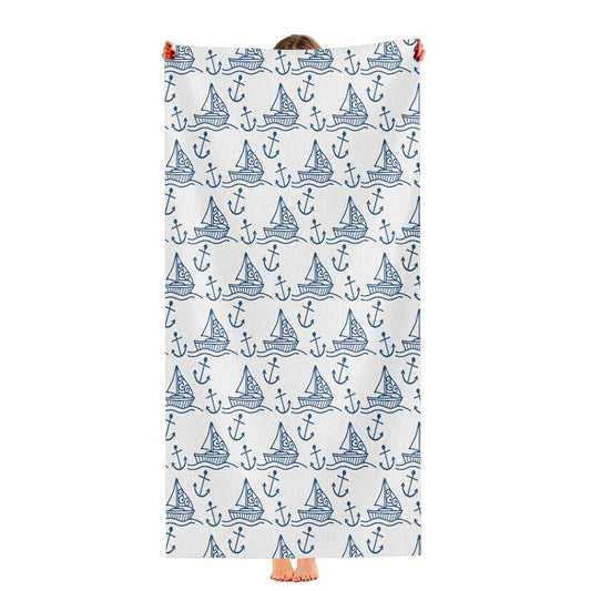 White Blue Sailor Ship Pattern Ultra-Soft Luxury Bathroom Towels