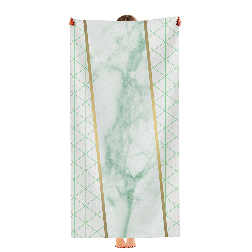 White Green Marble Geometric Triangle And Gold Line Pattern Ultra-Soft Luxury Bathroom Towels