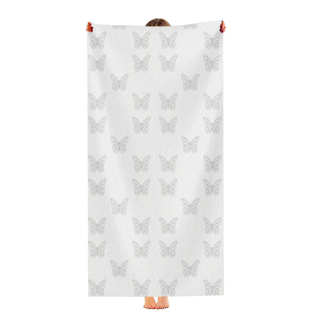 White Grey Geometric Butterfly Pattern Ultra-Soft Luxury Bathroom Towels