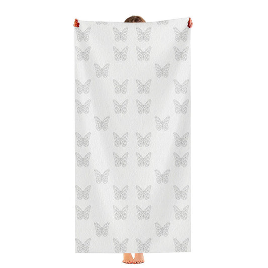 White Grey Geometric Butterfly Pattern Ultra-Soft Luxury Bathroom Towels