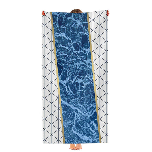White Navy Marble Geometric Triangle And Gold Line Pattern Ultra-Soft Luxury Bathroom Towels