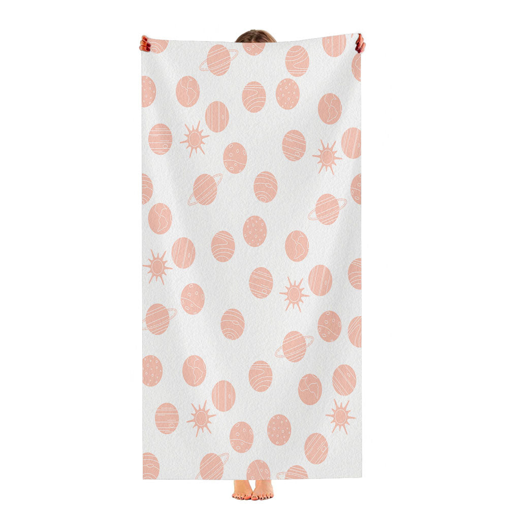 White Peach Planet Pattern Doodle Ultra-Soft Luxury Bathroom Towels