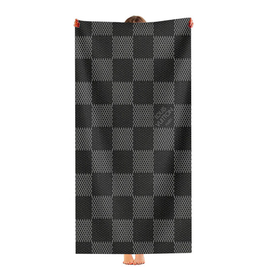 Black Louis Vuitton Damier Texture Ultra-Soft Luxury Bathroom Towels