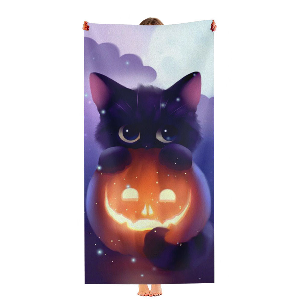 Cat Halloween Illustration Ultra-Soft Luxury Bathroom Towels