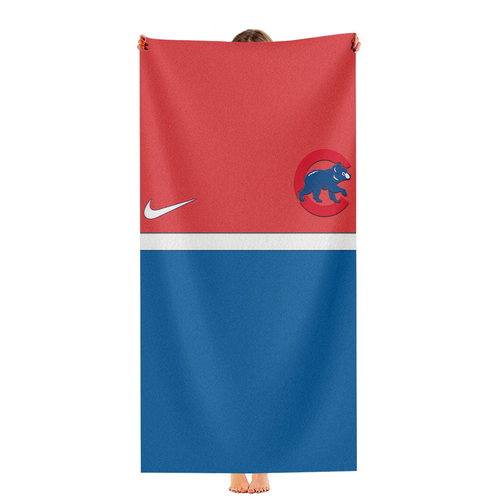 Chicago Cubs Red Text Chrome Ultra-Soft Luxury Bathroom Towels