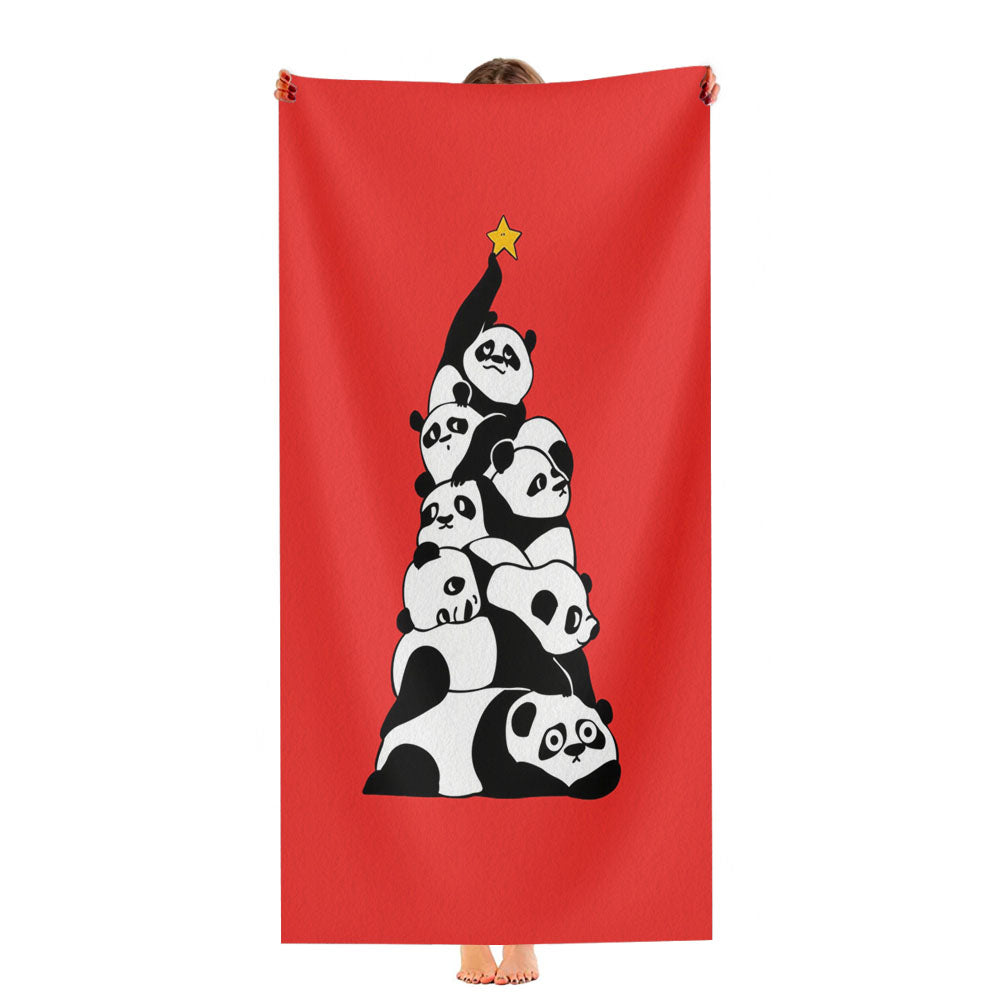 Christmas Tree Pandas Red Ultra-Soft Luxury Bathroom Towels
