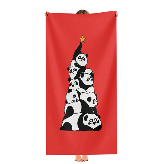 Christmas Tree Pandas Red Ultra-Soft Luxury Bathroom Towels