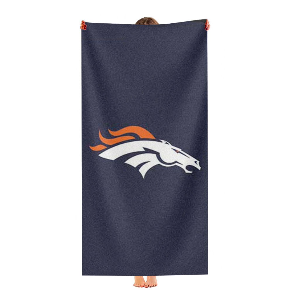 Denver Broncos Helmet On Blue Ultra-Soft Luxury Bathroom Towels