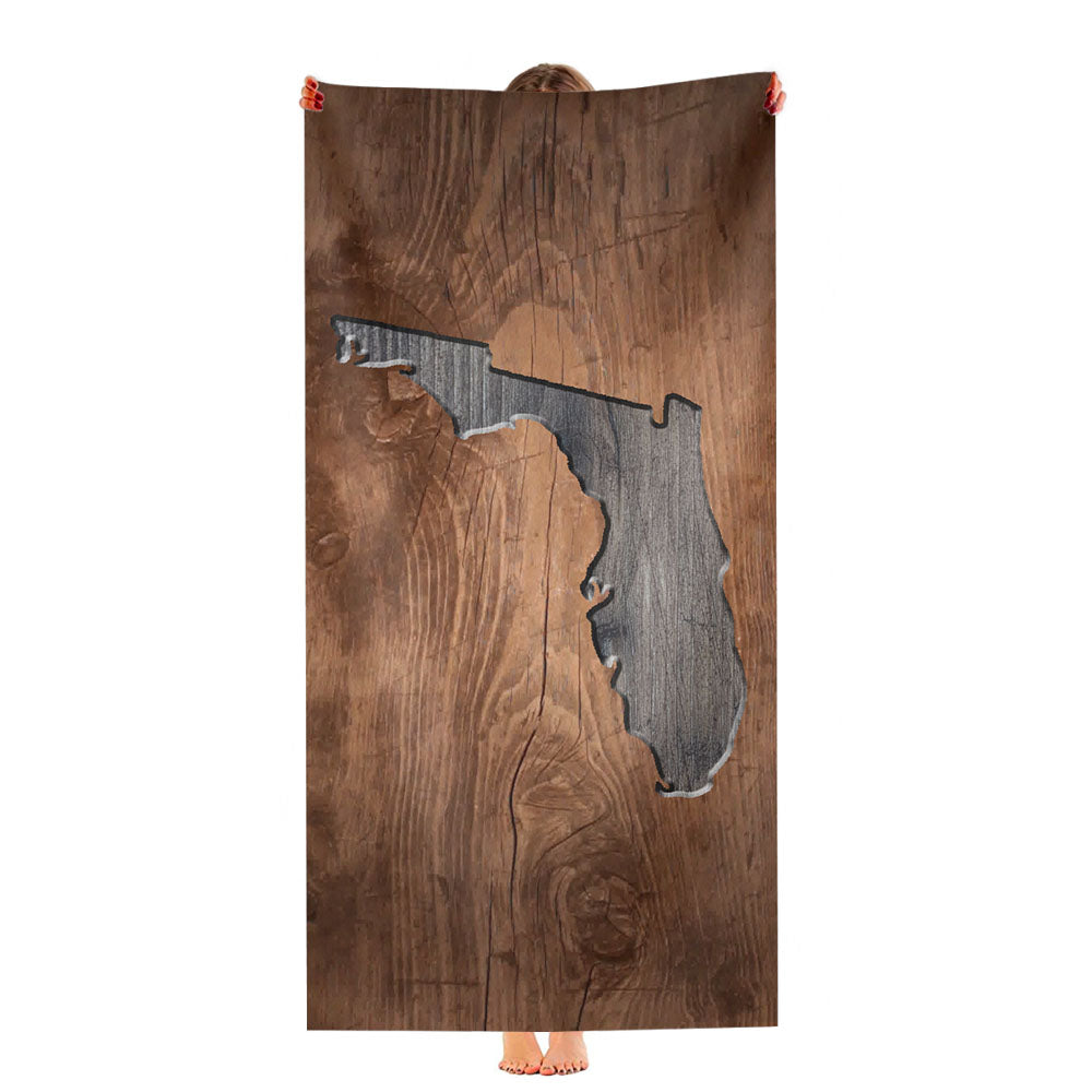 Florida States Map Two Tone Wood Texture Ultra-Soft Luxury Bathroom Towels