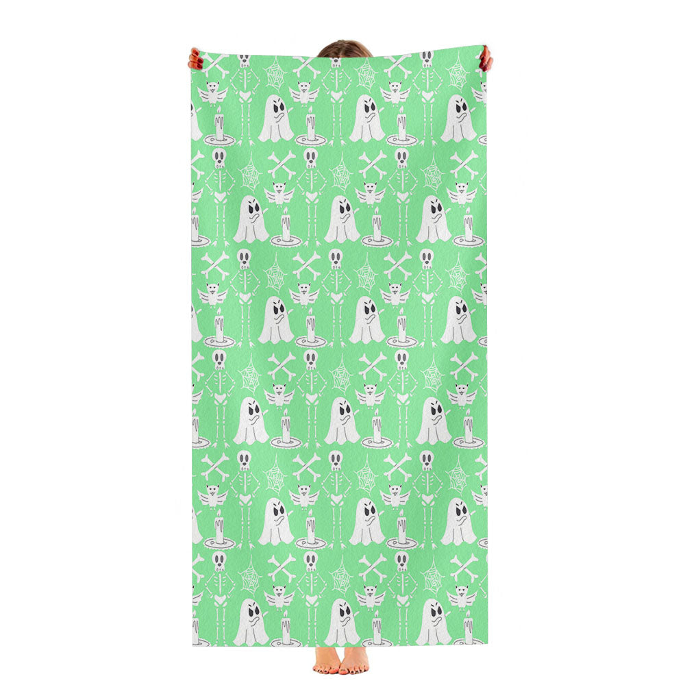 Green Pattern Halloween Ghost Skeleton Ar Ultra-Soft Luxury Bathroom Towels