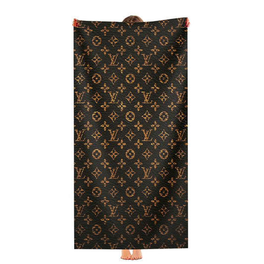 Louis Vuitton Pattern Brown Gold Ultra-Soft Luxury Bathroom Towels