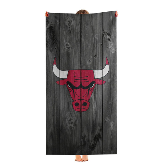 Nba Chicago Bulls Logo Dark Wood Wallpaper Ultra-Soft Luxury Bathroom Towels